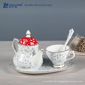 Antikes chinesisches blaues weißes Porzellan Teekanne Tassen Untertassen